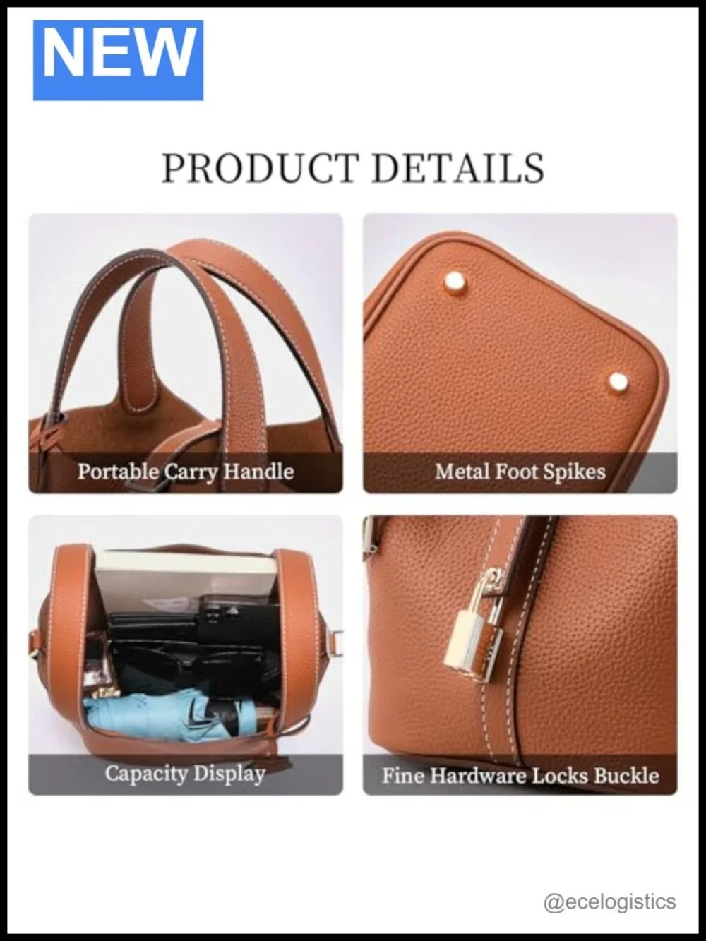 Genuine Leather Bucket Bag Handmade Tote Purse for Women